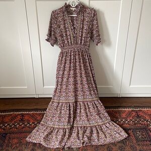 Max Studio Floral Midi Dress in Brown and Pink